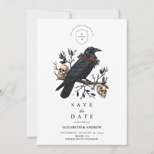 Gothic Raven Winter Wedding Save The Date (Vorderseite)