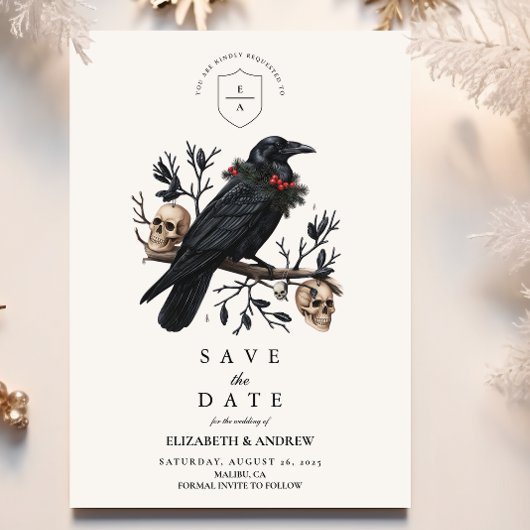 Gothic Raven Winter Wedding Save The Date