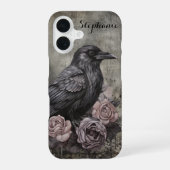 Gothic Raven with Roses Dark iPhone 16 Hülle (Rückseite)
