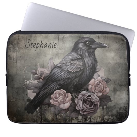 Gothic Raven with Roses Dark Laptopschutzhülle (Vorderseite)