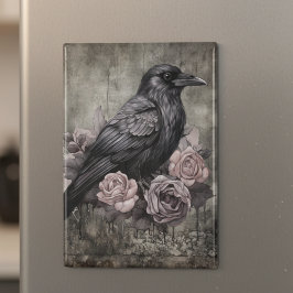 Gothic Raven with Roses Dark Magnet