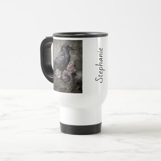Gothic Raven with Roses Dark Reisebecher (Vorderseite Links)