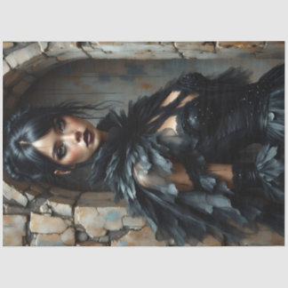 Gothic Raven Woman Decoupage Paper Seidenpapier