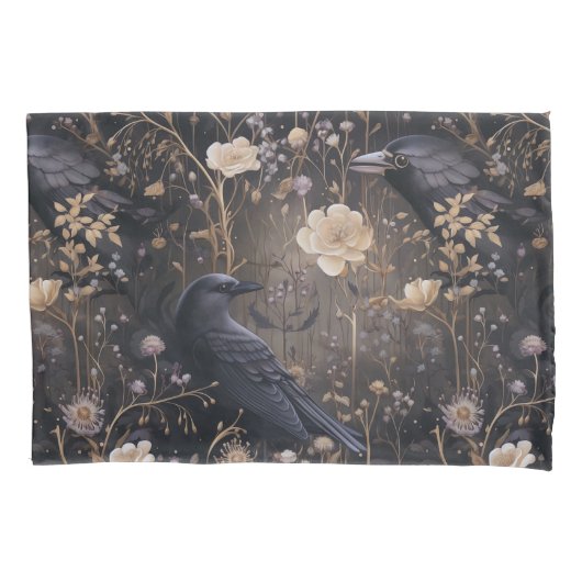 Gothic Ravens & Blume Muster Kissenbezug (Vorderseite)