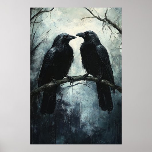 Gothic Ravens: Eine dunkle und geheimnisvolle Ölma Poster (Vorne)