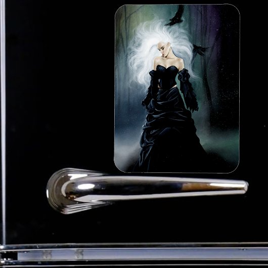 Gothic Ravens Forest Woman Black Magnet