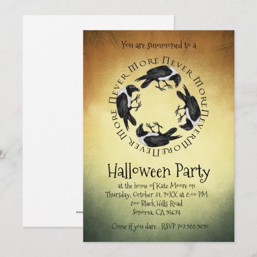 Gothic Ravens Halloween-Party Einladung (Vorne/Hinten)