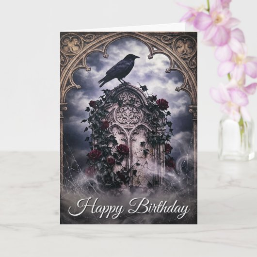 Gothic Ravens & Roses Tombstone Birthday Card Karte (Orchidee)