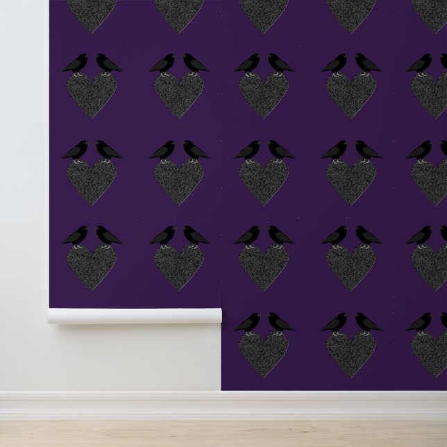 Gothic Ravens und Black Heart Gemustert Tapete (Anwendung)