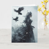 Gothic Ravens und Goddess Halloween Gruß Karte (Gelbe Blume)