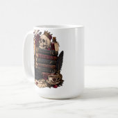Gothic Reader Literarischer Bücherwurm Schädel und Kaffeetasse (Vorderseite Links)