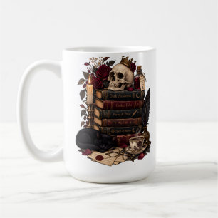 Gothic Reader Literarischer Bücherwurm Schädel und Kaffeetasse