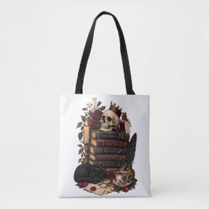 Gothic Reader Literarischer Bücherwurm Schädel und Tasche