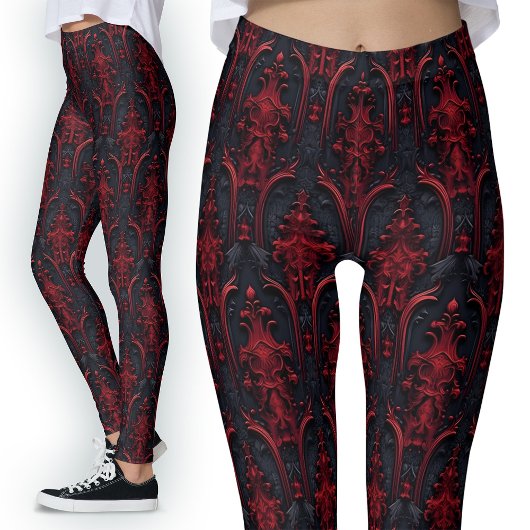 Gothic Red and Black 3D Effect Dunkle Mode Leggings