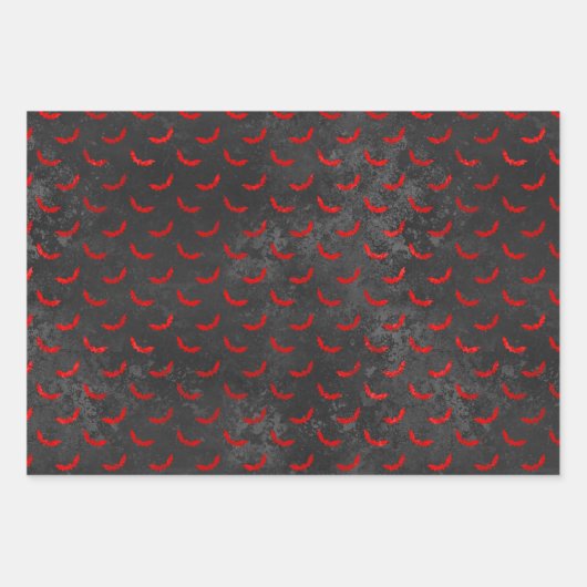 Gothic Red and Black Bat Wrapping Paper Geschenkpapier Set (Vorderseite 2)