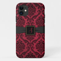 Gothic Red and Black Damask Mit Monogramm