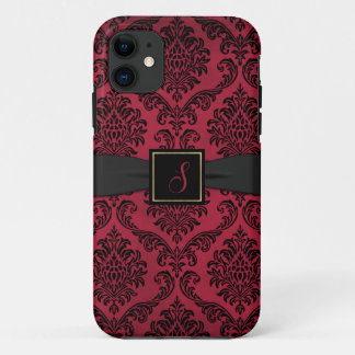 Gothic Red and Black Damask Mit Monogramm Case-Mate iPhone Hülle