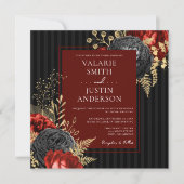 Gothic Red and Black Floral Budget Hochzeit Einladung (Vorderseite)