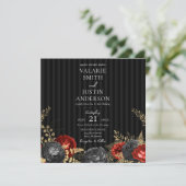 Gothic Red and Black Floral Wedding All in One Fly Einladung (Stehend Vorderseite)