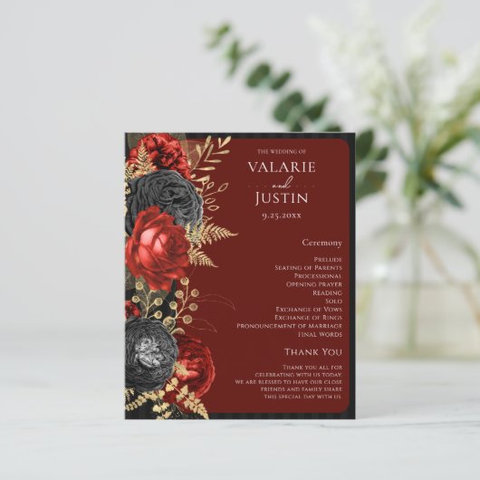 Gothic Red and Black Floral Wedding Program (Stehend Vorderseite)