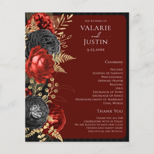 Gothic Red and Black Floral Wedding Program (Vorderseite)