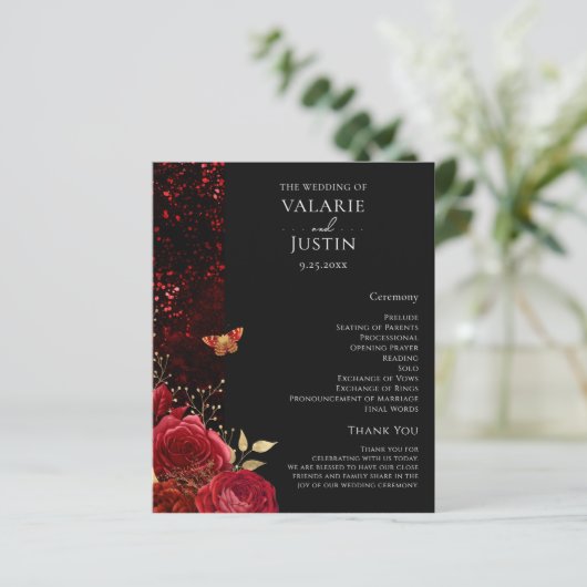 Gothic Red and Black Floral Wedding Program (Stehend Vorderseite)