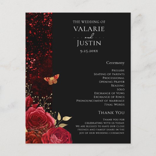 Gothic Red and Black Floral Wedding Program (Vorderseite)