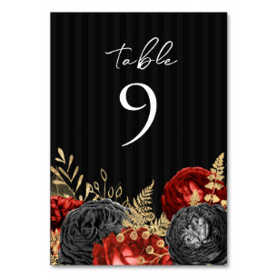 Gothic Red and Black Floral Wedding Tischnummer