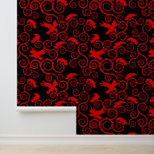 Gothic Red and Black Raven Viktorianisch Gothic Zu Tapete
