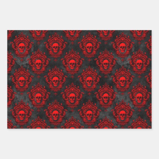 Gothic Red and Black Skull Wrapping Paper Geschenkpapier Set (Vorderseite 3)
