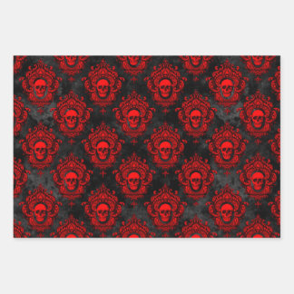 Gothic Red and Black Skull Wrapping Paper Geschenkpapier Set