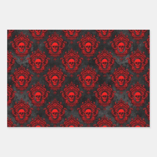 Gothic Red and Black Skull Wrapping Paper Geschenkpapier Set (Vorderseite)