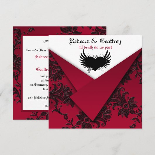 Gothic Red and Black Wedding Einladung (Vorne/Hinten)