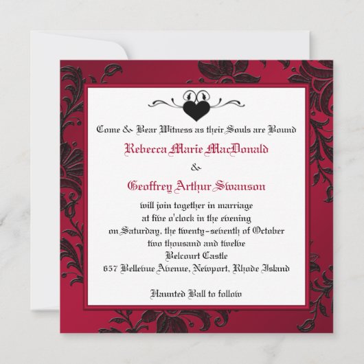 Gothic Red and Black Wedding Einladung (Rückseite)
