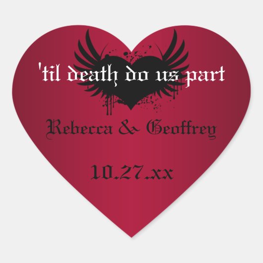 Gothic Red and Black Winged Heart Wedding Sticker (Vorderseite)