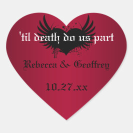Gothic Red and Black Winged Heart Wedding Sticker
