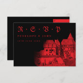 Gothic Red Black Castle Hochzeit in Urlaubsort RSVP Karte (Vorne/Hinten)