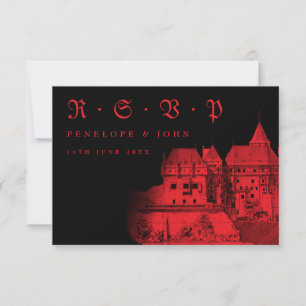 Gothic Red Black Castle Hochzeit in Urlaubsort RSVP Karte