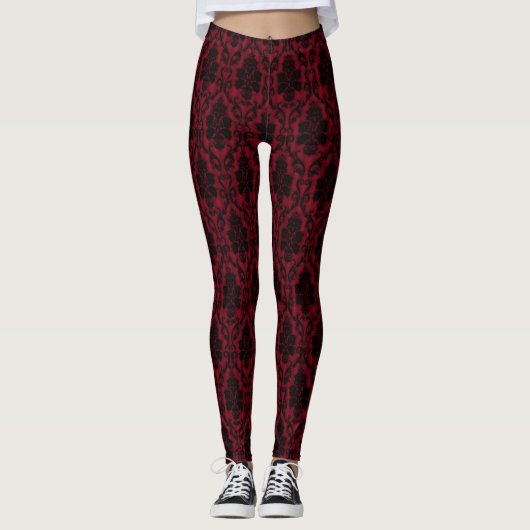 Gothic Red Black Damask Leggings (Vorderseite)