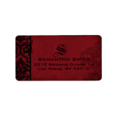 Gothic Red Black Damask Wedding Labels Adressaufkleber (Vorne)