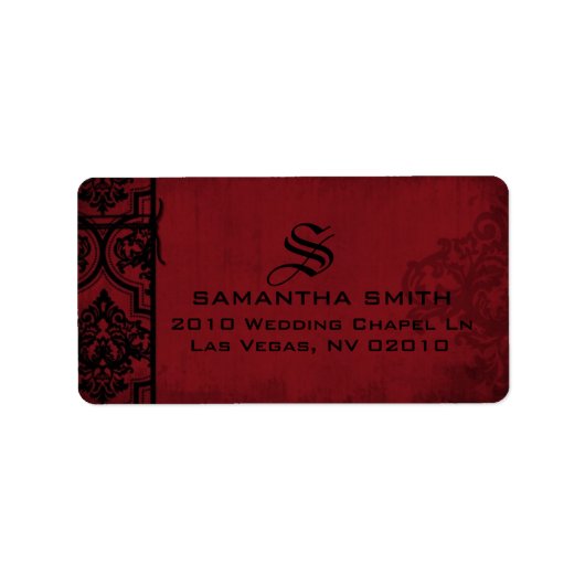Gothic Red Black Damask Wedding Labels Adressaufkleber (Vorne)