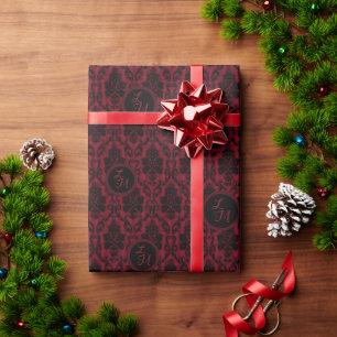 Gothic Red Black Damast Monogramm Geschenkpapier