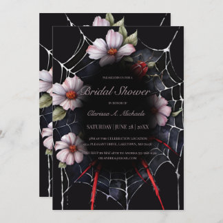 Gothic Red & Black Floral Spider Web-Brautparty Einladung