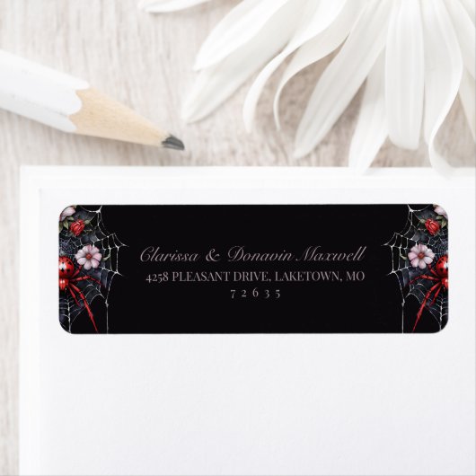 Gothic Red Black Floral Spider Web Return Address (Insitu)