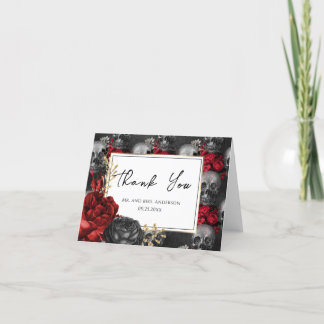 Gothic Red Black Floral Wedding Dankeskarte