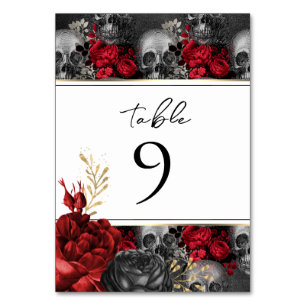 Gothic Red Black Floral Wedding Tischnummer