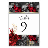 Gothic Red Black Floral Wedding Tischnummer (Rückseite)