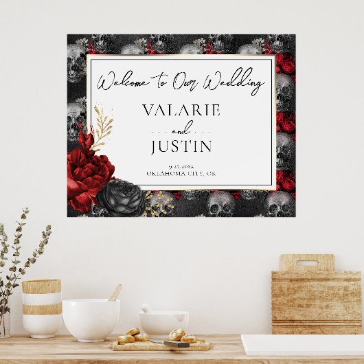 Gothic Red Black Floral Welcome Wedding Foam Board Poster (Küche)
