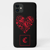Gothic Red Black Heart Old English Initial Case-Mate iPhone Hülle (Rückseite)