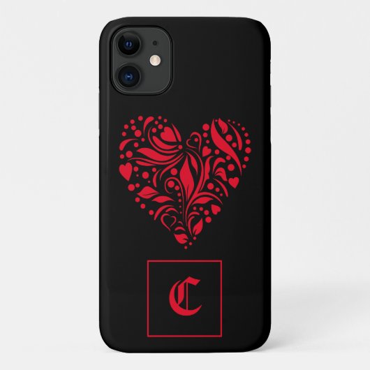 Gothic Red Black Heart Old English Initial Case-Mate iPhone Hülle (Rückseite)